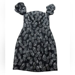 ASTR the Label South Moon Under Black Mini Dress XS Puff Sleeve Pineapple Print